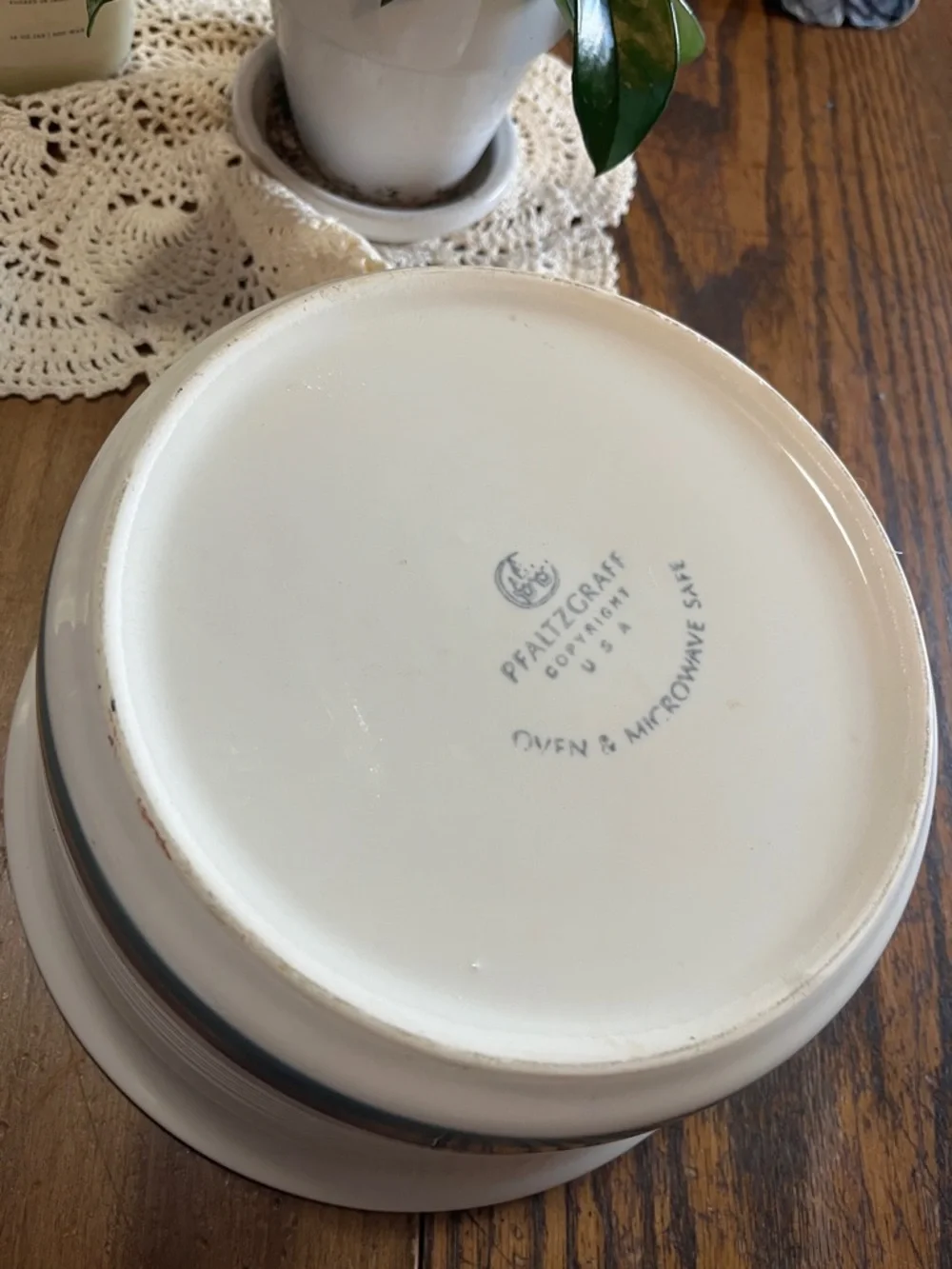 Pfalzgraff Ceramic Covered Casserole Dish in White with Teal and Lavender Trim